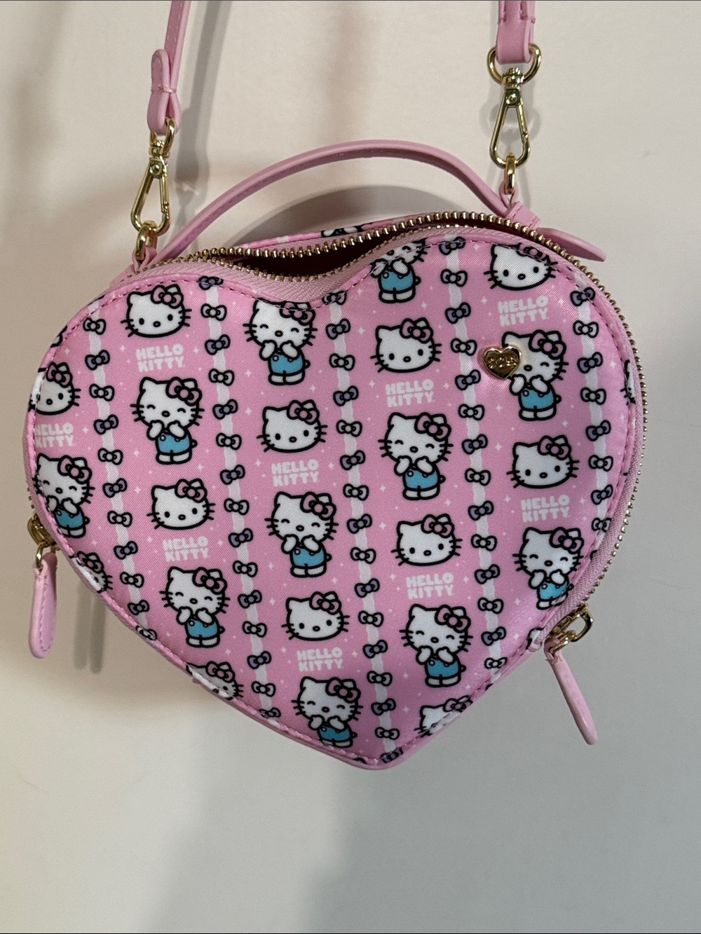 Stoney Clover Lane Pink Hello Kitty Heart Crossbody with Gold Accents